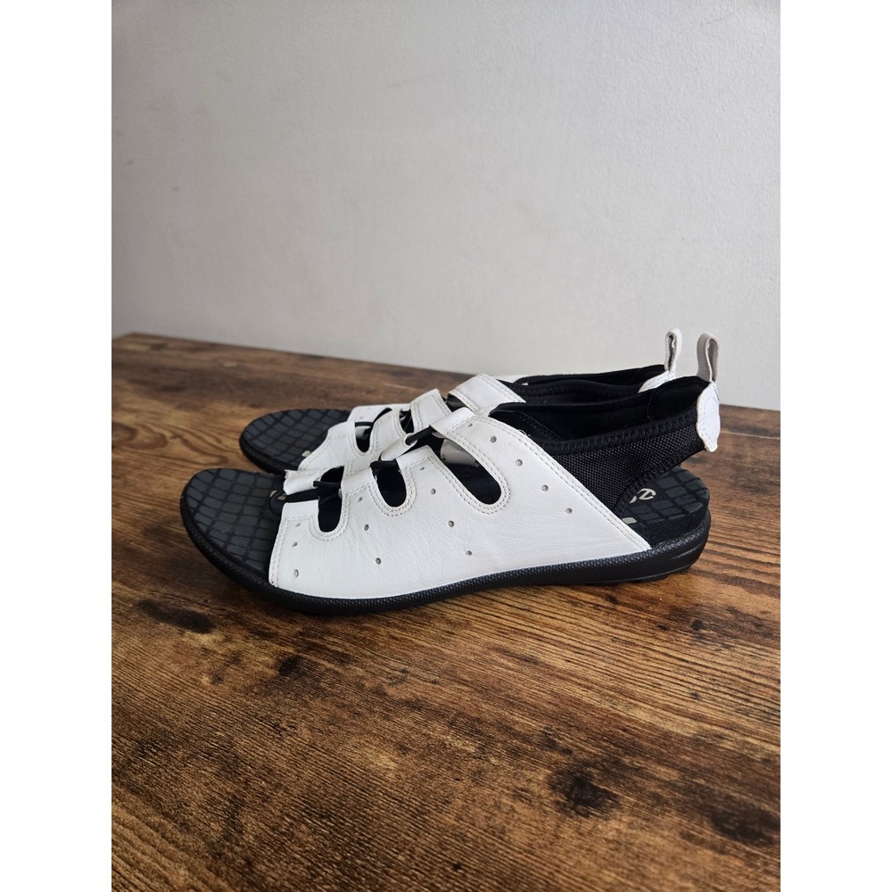 Ecco Sport Sandals Womens 39 White Black Leather Bungee Strap T2380131510502270